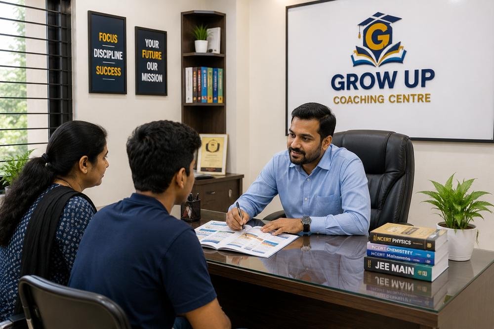 Admission counselling session for Class 10-12 PCM students at Grow Up Coaching Burari