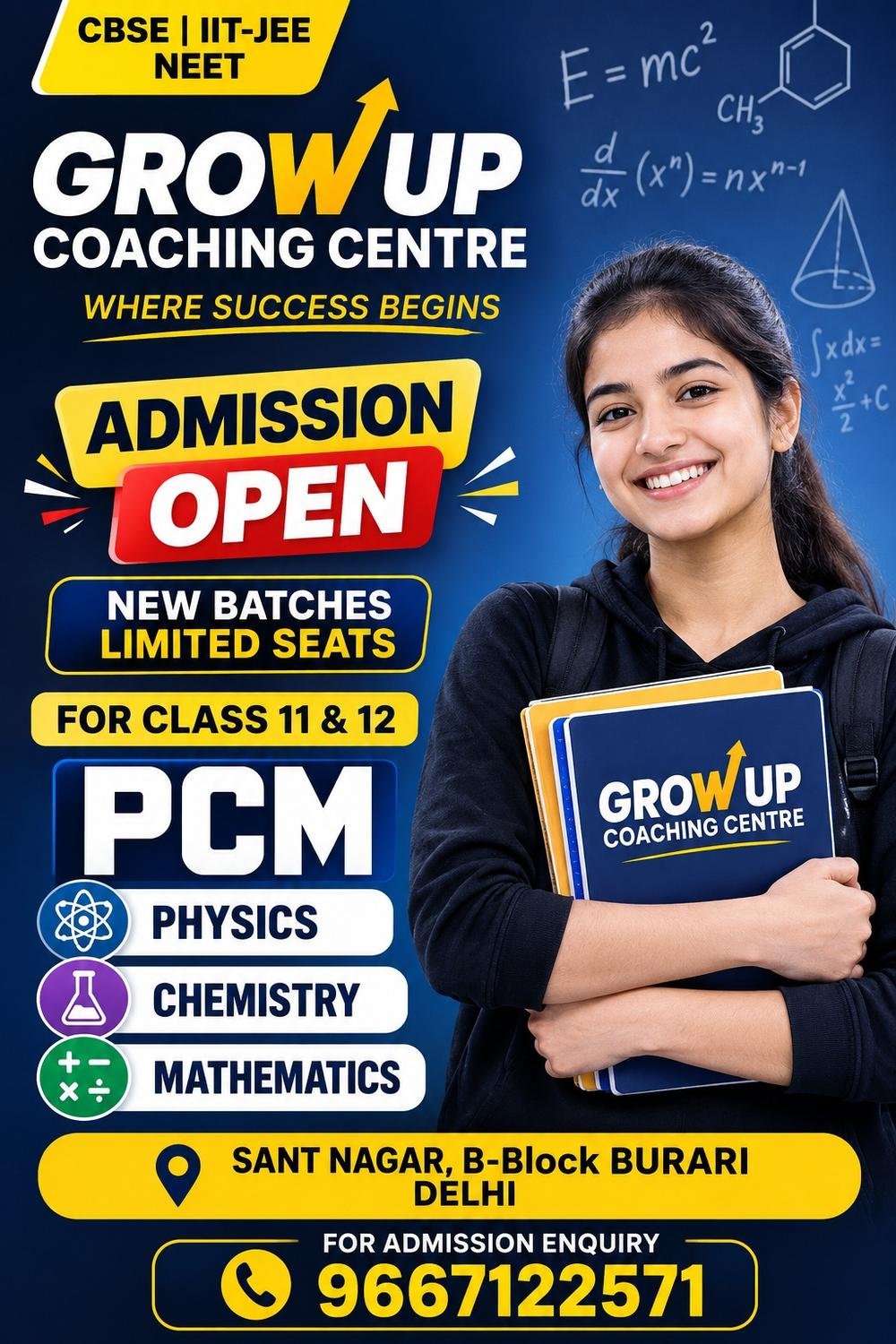 Class 12 PCM board prep batch at Grow Up Coaching Centre Sant Nagar Burari Delhi