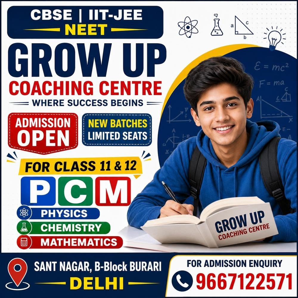 Class 11 PCM coaching batch at Grow Up Coaching Centre Sant Nagar Burari Delhi
