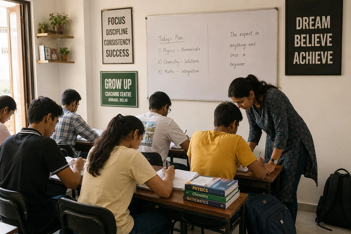 Small-batch PCM study for Ibrahimpur students at Grow Up Coaching, Burari