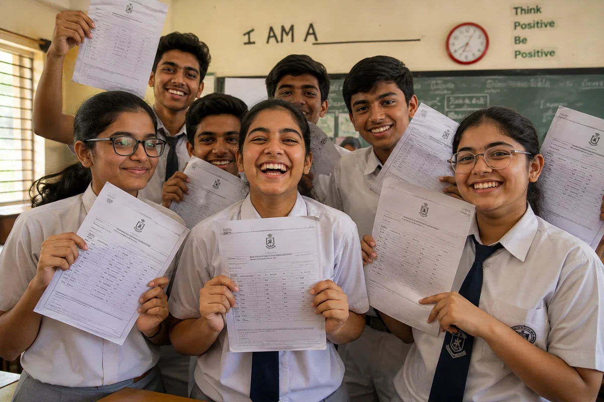 Students celebrating their board and PCM results at Grow Up Coaching, Burari