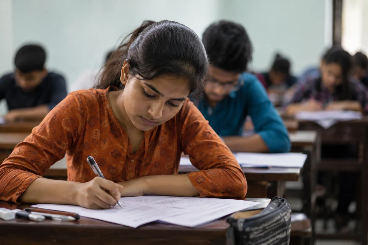 Student attempting a weekly test at Grow Up Coaching Centre, Burari